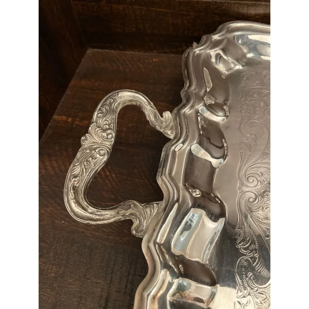 Vintage Sheridan Silverplate Warming Serving Tray with Handles 23